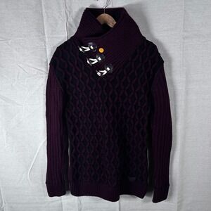 Vercini Mens XXL Burgundy Black Cable Knit Shawl Collar Toggle Sweater Turkey